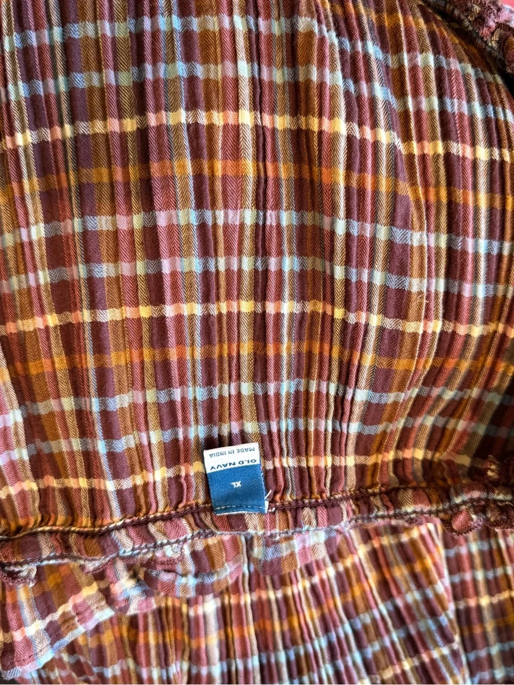 Old Navy Rust Multi Plaid Peplum Smocked Waist Blouse - Picture 5 of 6
